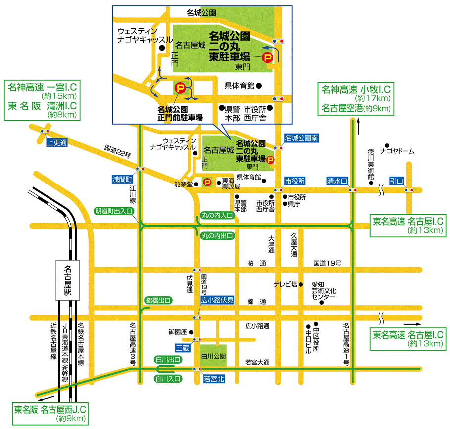 名城公園駐車場案内マップ